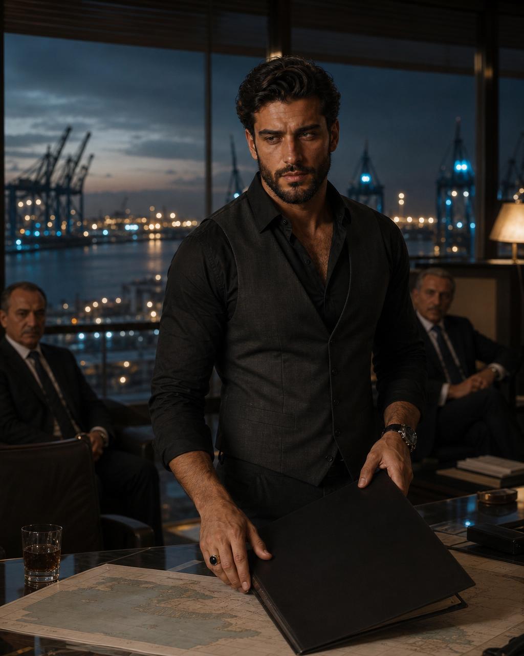 Competence scene with Alessio Riva, heir to a powerful private logistics family.