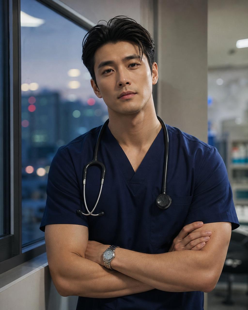 Identity portrait of Eli Park, emergency medicine attending physician.
