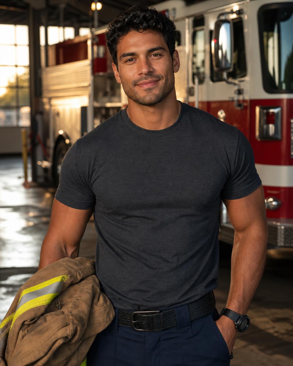 Identity portrait of Rafael Reyes, urban firefighter and rescue specialist.